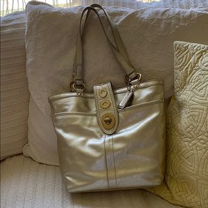 NWT Coach Gold Leather Shoulder Tote Bag